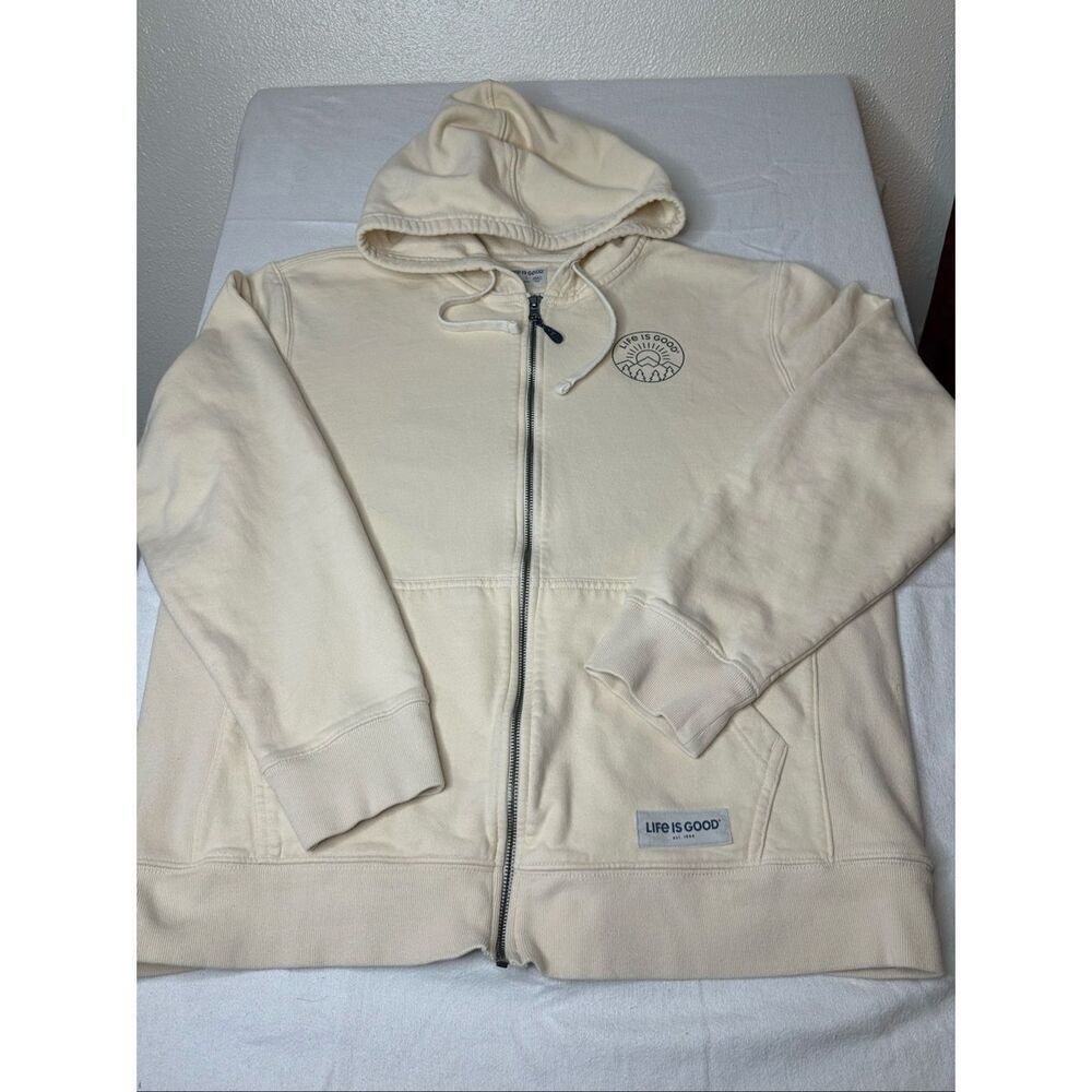 Life Is Good Men's Cream Spread Good Vibes Full Zip Hoodie Sweatshirt Large